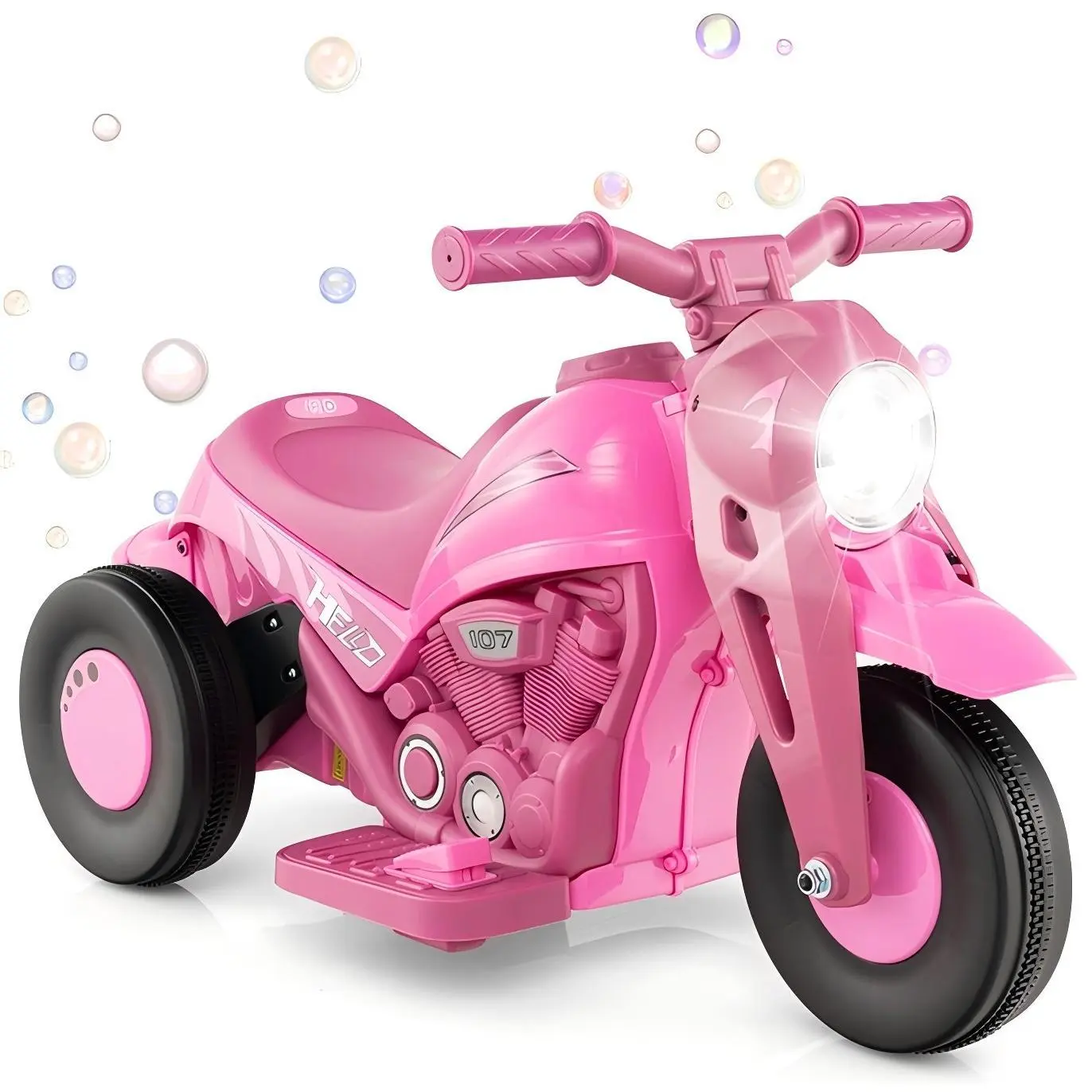 Costway Electric Bubble Car,6V Toddler Motorcycle with Bubble Maker,LED Light,Music,Foot Pedal,Forward/Backward, for Kids,Gift for Boys Girls,Christmas Festival Gift Black Friday Cyber Monday
