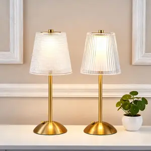 Cordless Table Lamp, Rechargeable Battery Operated Lamp, 3 Color Modes & Stepless Dimmable LED Touch Lamp, Portable Retro Gold Metal Beside Lamps for Home Desk Bedroom Restaurant Outdoor