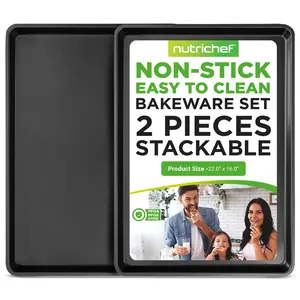 2-Piece XL Cookie Sheet Set - Nonstick Carbon Steel Baking Pan - Stackable Design - Extra Large Bakeware for Cookies, Roasting & Baking - Kitchen Baking Accessory - Dishwasher Safe, PFOA/PTFE Free