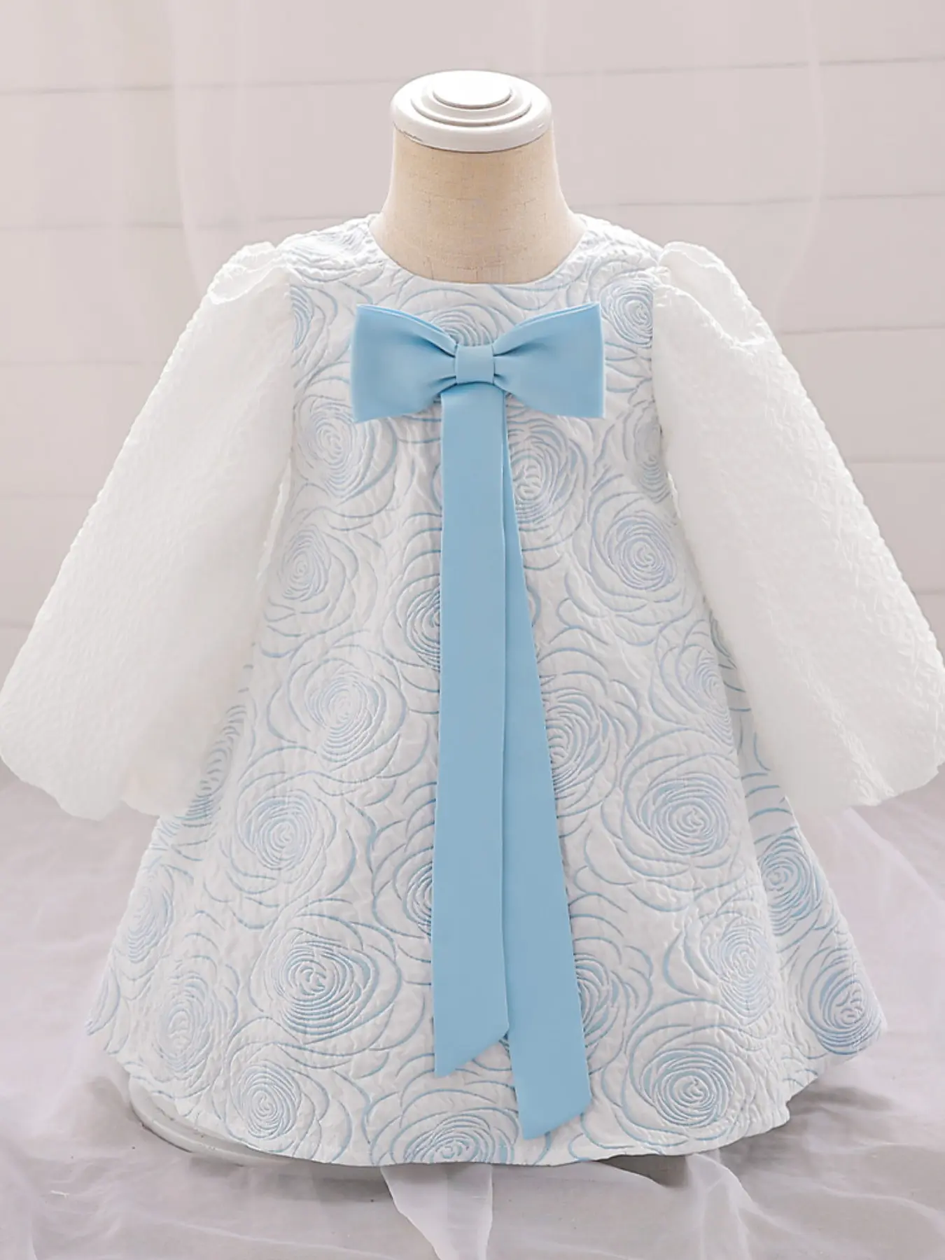 Baby Girl Clothes Infant Christening Cocktail Toddler Baptism Pageant Birthday Party Puff Sleeve Bow Ball Gown Princess Dress for all Season 0-2 Years