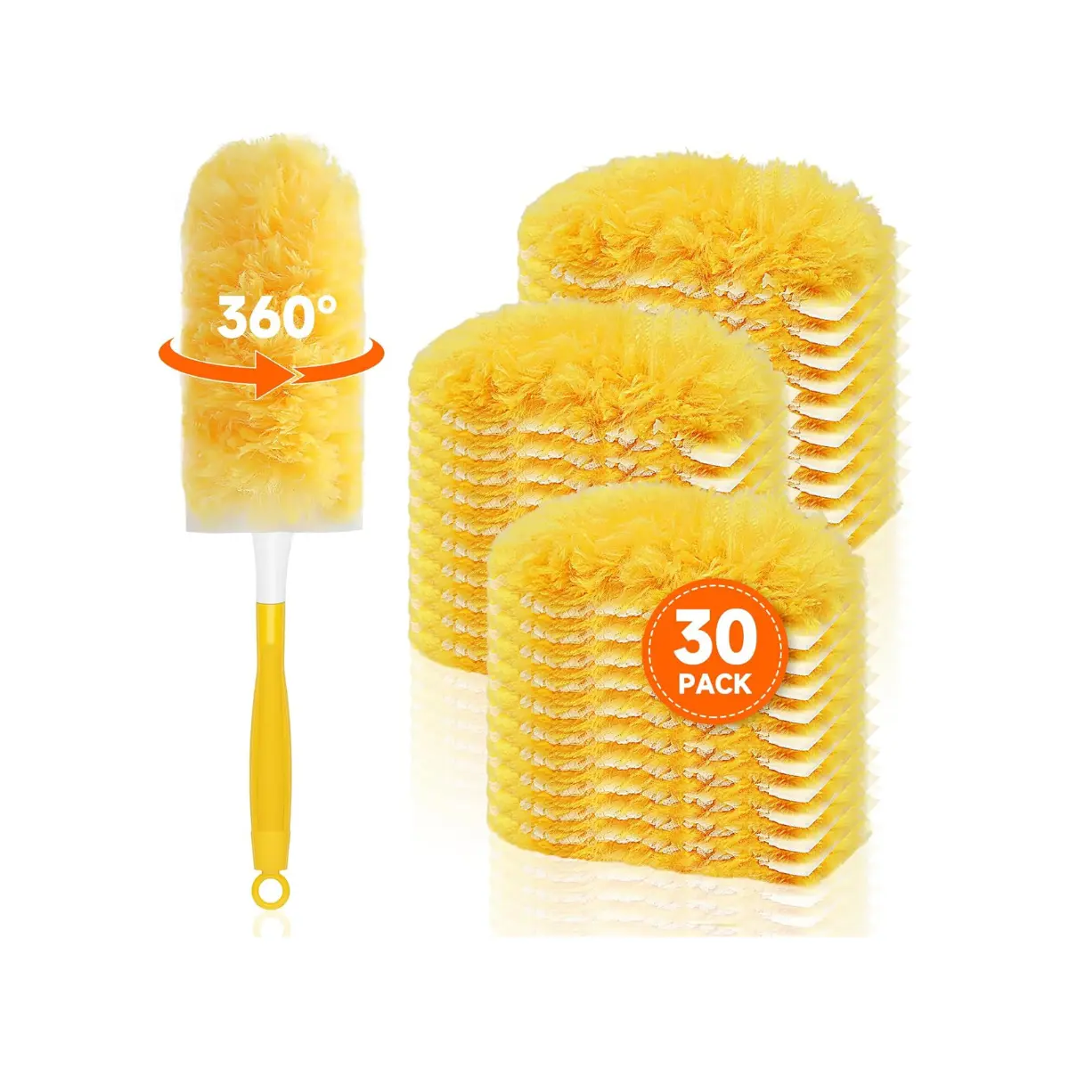 30 Pack Duster Refills with Handle 360° Multi Surface Dusting Kit Disposable Dusters for Furniture & Blinds