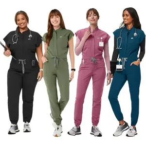 Women's work uniform Zipper Mandarin Collar Nurse Scrub Jumpsuit Medical Uniforms Women Heathy Care Center Workwear Fashion Dentist Vet Outfits