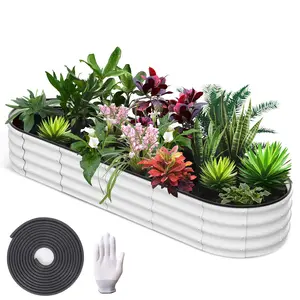 Gaomon 8x2x1 ft Galvanized Raised Garden Bed - Rust Resistant Metal Planter with Open Base, Easy Setup, Open-Ended Base, Rubber Edge, White for Vegetables, Flowers