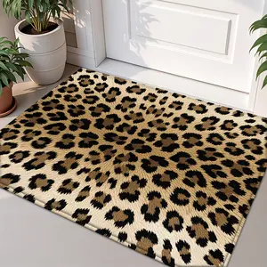 1PC-Leopard Print Area Rug, 50x80cm (19.7x31.5inch), Soft Plush Velvet, Machine Washable, Non-Slip, Fade-Resistant, Kitchen Bathroom Entryway Mat, Square, TPR Backing, Polyester, Mid-Pile , Festival Decor Room, Entryway Rug, Runner Rug, Autumn, Winter,
