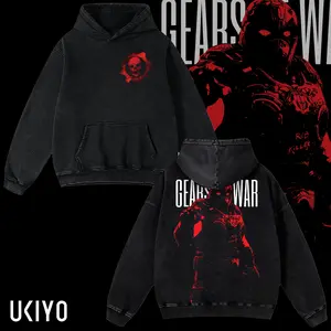 Gears of War Crimson Omen Skull Graphic Hoodie | Vintage Mineral Washed Oversized T-Shirt | Retro Survival Shooter Heavyweight Cotton Gaming Streetwear Top Unisex