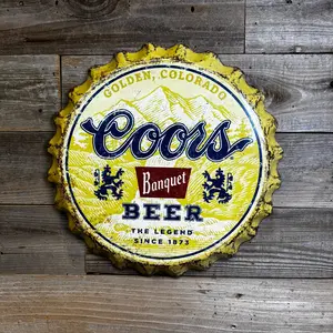 Coors Banquet Bottle Cap Wall Sign – 17" Vintage Metal Beer Sign