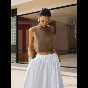 Women's Minimalist Sleeveless Cotton Blend Knit Crop Top