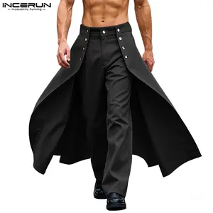 INCERUN Men's All Season Fashion Gothic Double-Breasted High Waist Deconstructed Layered Wide Leg Blazer Trousers Perfect for Halloween Costume Steampunk Stage Party Wear.
