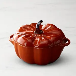 Staub Stoneware Pumpkin Cocotte 3/4-Qt. Ceramic Cookware with Vitreous Finish Oven Broiler Microwave Safe Dishwasher Friendly
