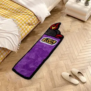 Creative Purple Lighter Shaped Tufted Carpet, Fun Flame Pattern Rug, Soft Plush Area Mat for Bedroom, Living Room, and Bathroom