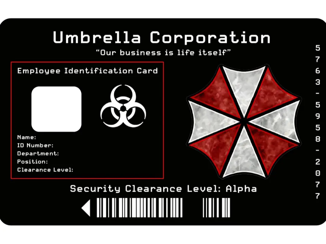 Umbrella Corp Employee ID Credit Card Skin - Biohazard Security Pass Debit Card Sticker Cover Gaming Zombie Virus Badge Decal Waterproof Credit Card Decor