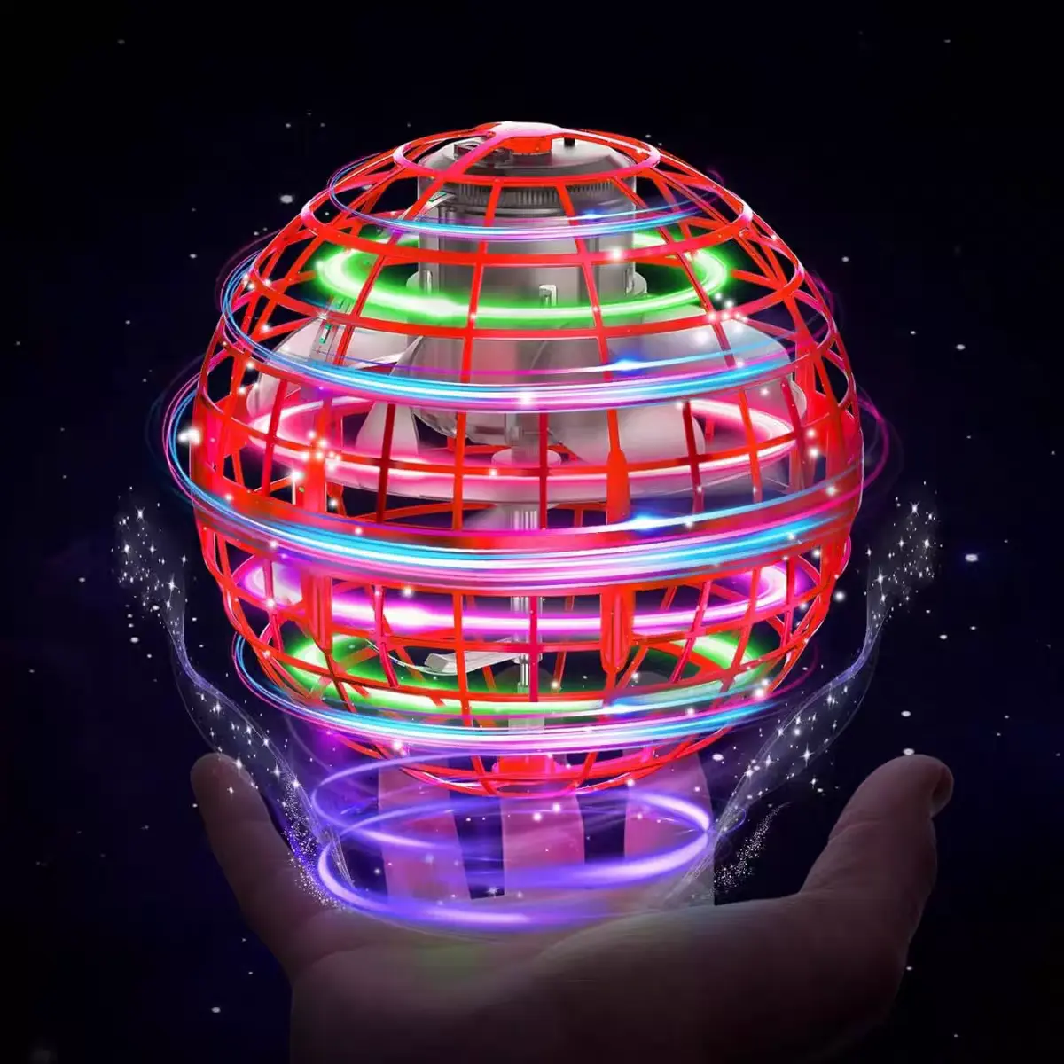 2026 Unisex Hoverball Flying Ball Toy with LED Lights, Enclosed Wheel Hand Protection Design, Gliding Function, Auto-Return Feature for Easy Safe Play by Kids