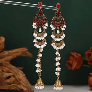 Kashmiri Jhumka Earrings - Golden with Tassels & Jhumka Bells, Perfect for any Festival Wear