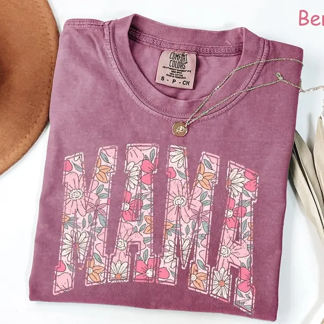 Comfort Colors Boho Floral Mama Shirt, Mother's Day Gift, Women Oversized Short Sleeve Shirts