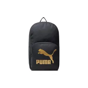 PUMA Unisex Black Fabric Backpack with Gold Zipper, Urban Logo Design - Lightweight for School, Travel, Backpack For School, Lightweight Backpack