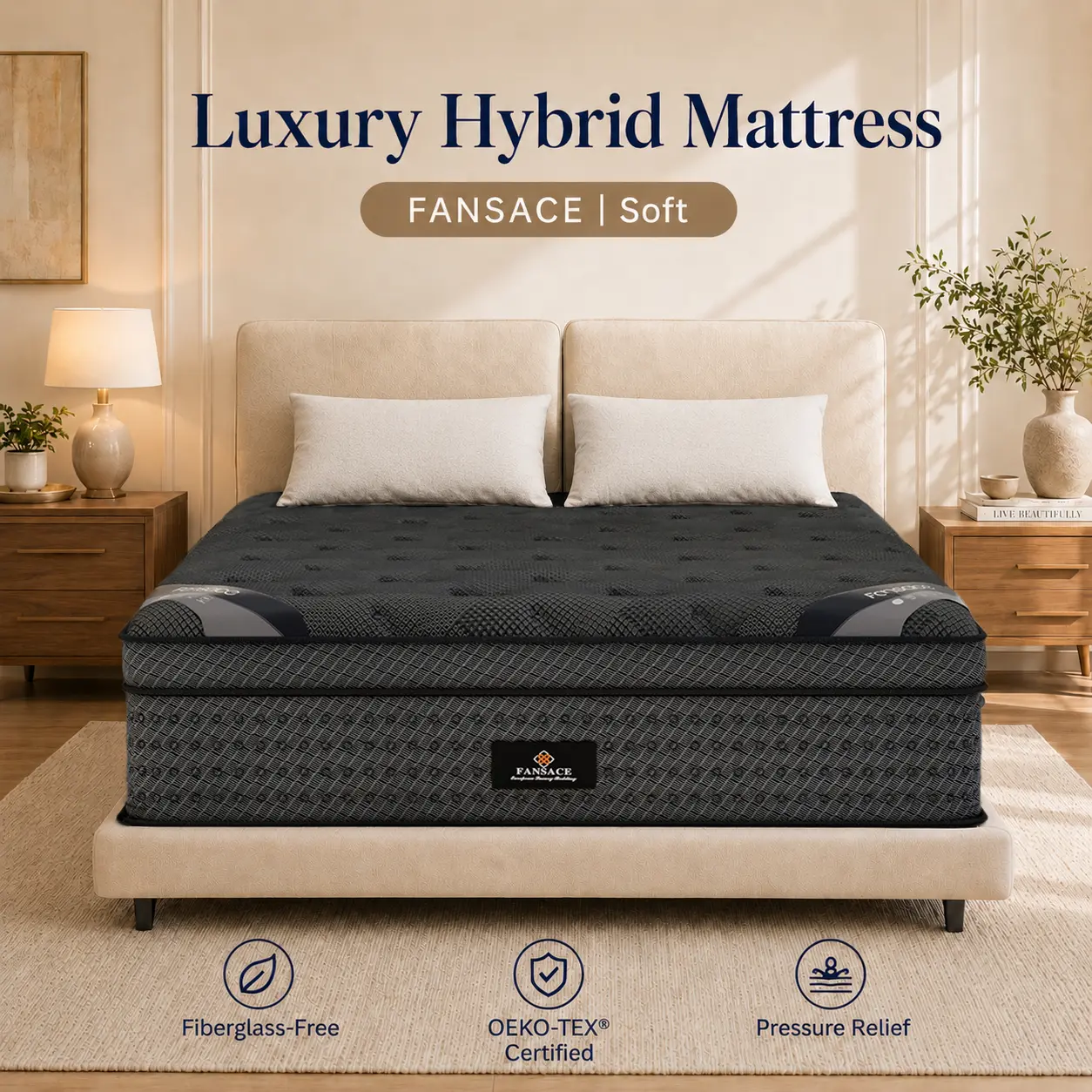 FANSACE 12/14 Inch California King Size Hybrid Mattress in a Box, Fiberglass-Free Euro Top queen Mattress, Cooling Gel Memory Foam, Pocket Spring Support, Medium Firm, Strong Edge Support, Breathable Comfort