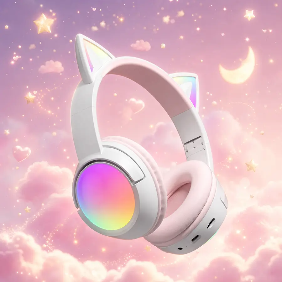 1pc Cute Glowing Headset Wireless Headphones with Colorful LED Lights And Comfortable Ear Pads, Foldable Headphones with SD Card Slot, Suitable for Tablets, Mobile Phones, Travel, Birthday, Easter, Christmas Gifts, Gaming, Running, Multi-Color
