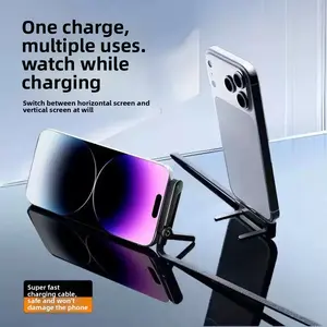 240W fast-charging foldable phone stand with data cable suitable for Apple iPhone 17, angled fast-charging cable