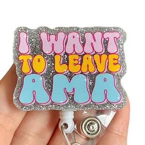 Glitter My Badge Funny AMA nurse badge reel for nurse and hospital workers. Badge clip Badge pull - Retractable swivel clip with a 360 rotation. Great gift for coworker