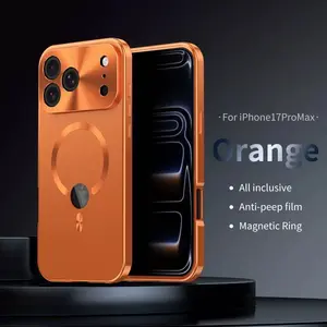 Warrenty Brand IP17/16proamx Purple Metal Full Coverage Anti-Peeping Series 15/14/13/12 Magnetic Protective Cover with 9H Tempered Glass Screen & CNC Precision Machining