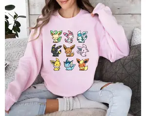 Chibi Eevee family T-shirt Sweatshirt, Pkm Sweater, Anime Shirt