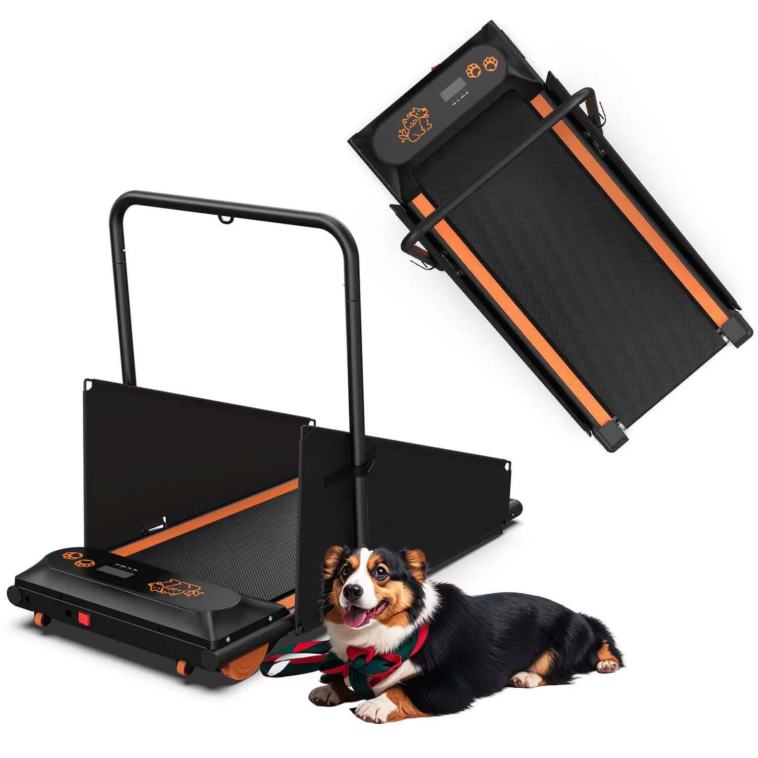 Dog Treadmill for Small & Medium Dogs, Dog Pacer, Pet Running Machine Slat Mill to Keep Dogs Active & Fit, Foldable U Shaped Bar, Low-Noise Design, Remote Control & Move Wheels, w/LED Display Paws Pad