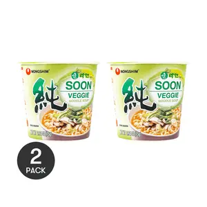 NONGSHIM SOON Vegan Ramen Cups 2 Pack 2.65 oz Each - Authentic Korean Flavor