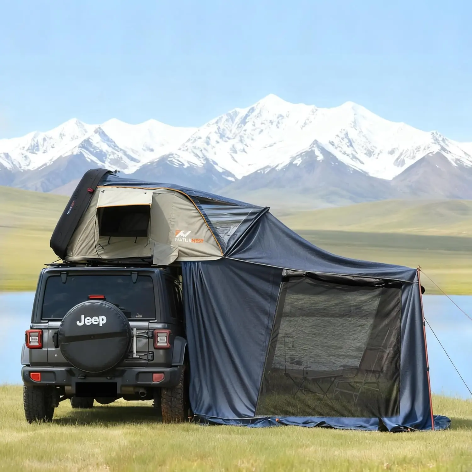 Naturnest Rooftop Tent Hard Shell with Annex Room, Easy Set Up Large Tent for 2-3 Person Camping, Waterproof 4 Season Tents for Truck, Jeep, SUV, Van, Trailer - Sirius 1 with Annex Room