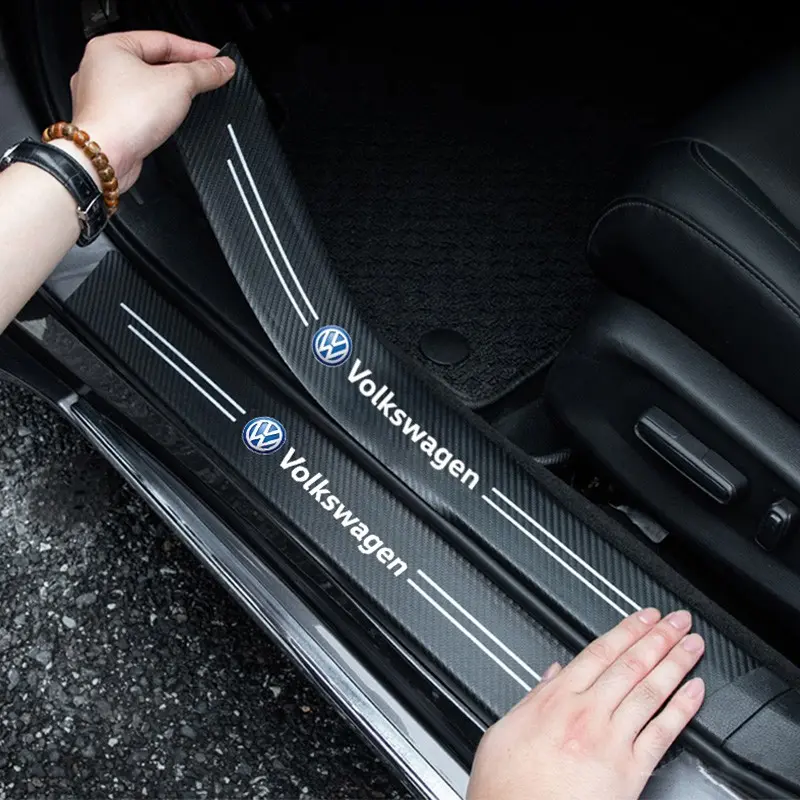 5Pcs Leather Car Door Sill Strip Threshold Adhesive Decal Stickers Automotive Decoration Car Interior Decorative Accessories Volkswagen Decals For VW GTI Polo Golf Passat Tiguan Arteon Touareg CC Taigo Caddy Jetta T-ROC Beetle Sharan Touran Scirocco
