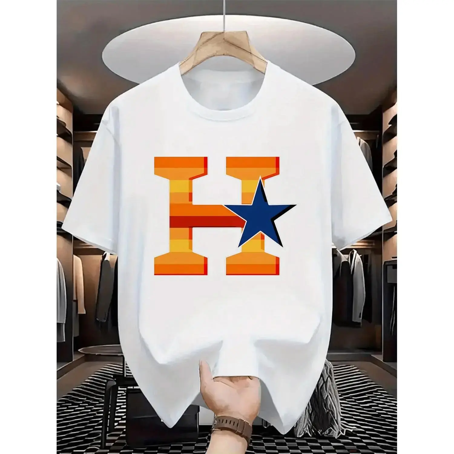 Menswear Short-Sleeve Houston Baseball T-Shirt, Casual T-Shirts Top, Ideal for Team Events & Everyday Wear, Machine-Washable