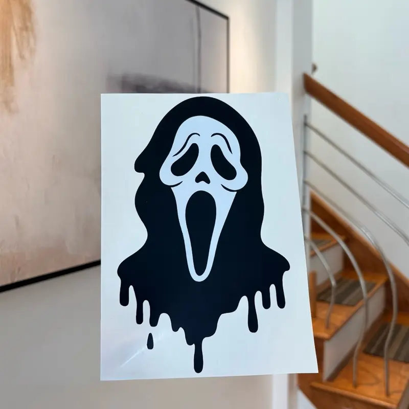 Spooky Ghost Face Car Decal - Classic Halloween Decorative Automotive Sticker, Ghost Face Temporary Addition, Removable Self-Adhesive Vinyl Accessory with Mysterious Eerie Effect, Regular or Glow in the Dark Option