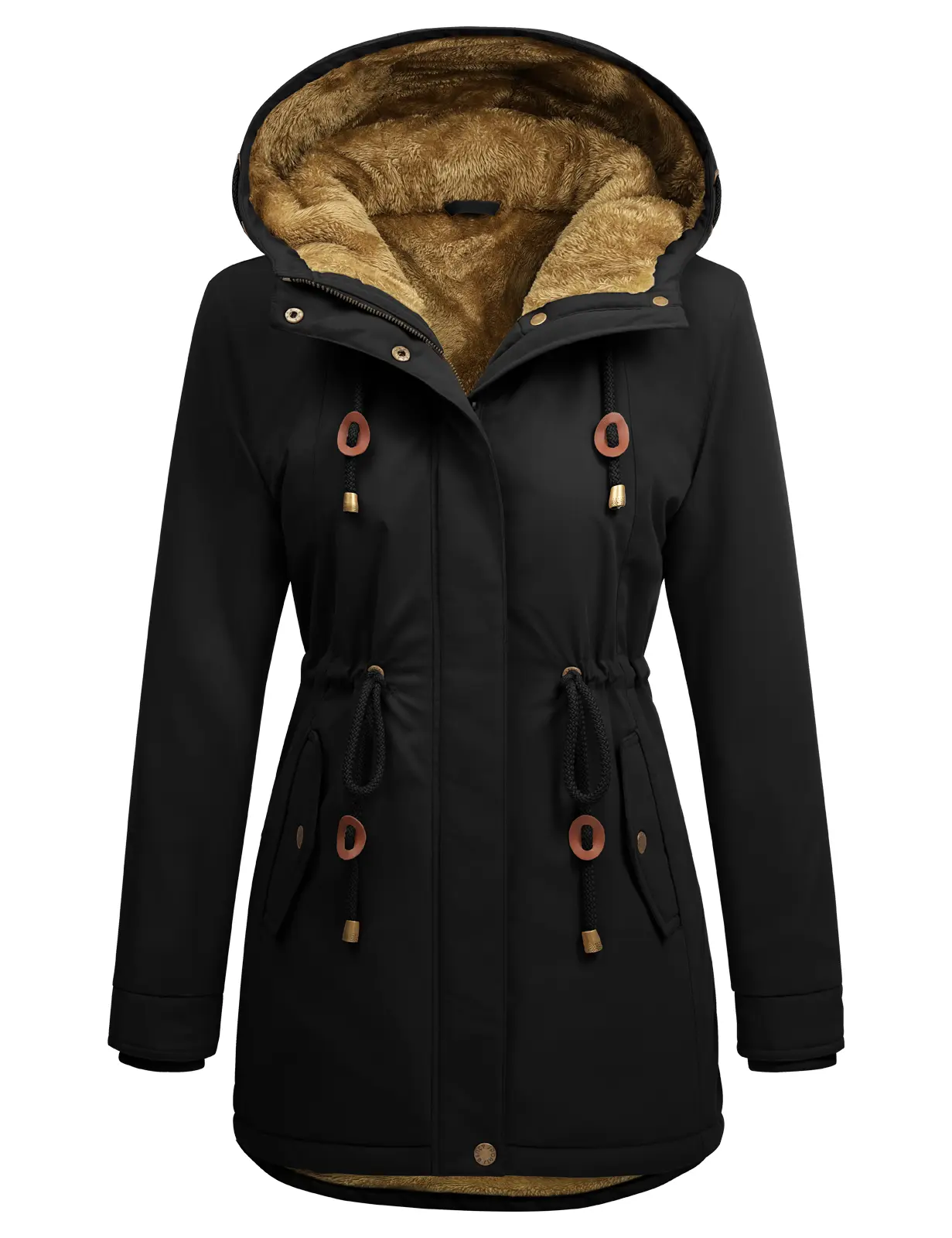 Parka Jacket Women Waterproof Fleece Lined Hooded Warm Winter Coat with Pockets for Daily Commute & Outdoor