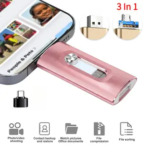 3 in 1 Flash Drive,High Speed USB 3.0 Memory Storage,OTG Flash Pen Drive with Free Type-C Adapter,Memory Stick Storage for Photos and Videos Backup,External Storage Jump Drive for iPhone/iPad/Android/PC and More Devices