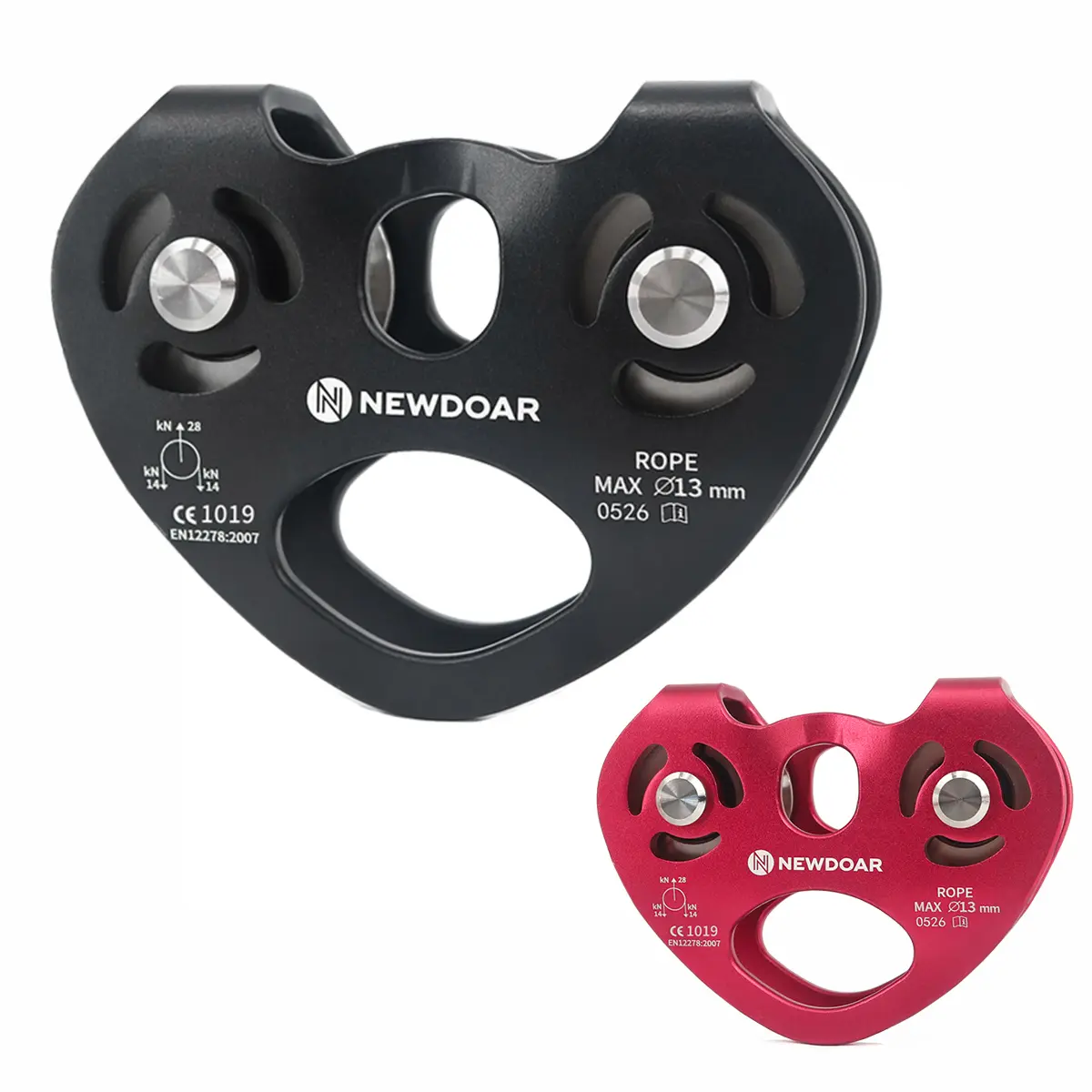 NEWDOAR Heavy-Duty Tandem Speed Pulley, 25KN CE Certified Aluminum Alloy Pulley with Hook Keeper for Outdoor Ziplining, Climbing, and Rescue Lifts