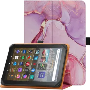 Universal Case for 7 inch 8 inch Tablet,Stand Folio Universal Tablet Case Protective Cover for 7" 8" Touchscreen Tablet, with Adjustable Fixing Silicon Band and Stand-Marble
