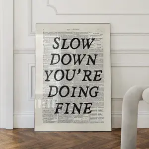 Slow Down You’re Doing Fine Trendy Wall Art Newspaper Art Prints Poster Aesthetic Room Decor Vintage Retro Print Quote Print Poster Unframed