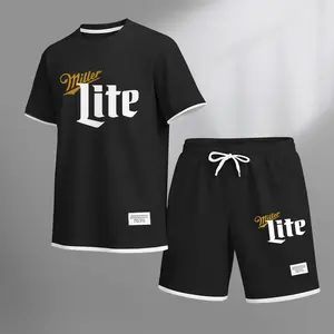 Men's Low-Calorie Beer Print Waffle Fabric Short-Sleeved Shirt And Shorts Set