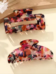 2pcs Vintage Color Gradient Hair Clips Set, Square Oval Design, Elegant High-Quality Shark Clip for Daily, Commuting & Casual Parties, Super Cute Clips