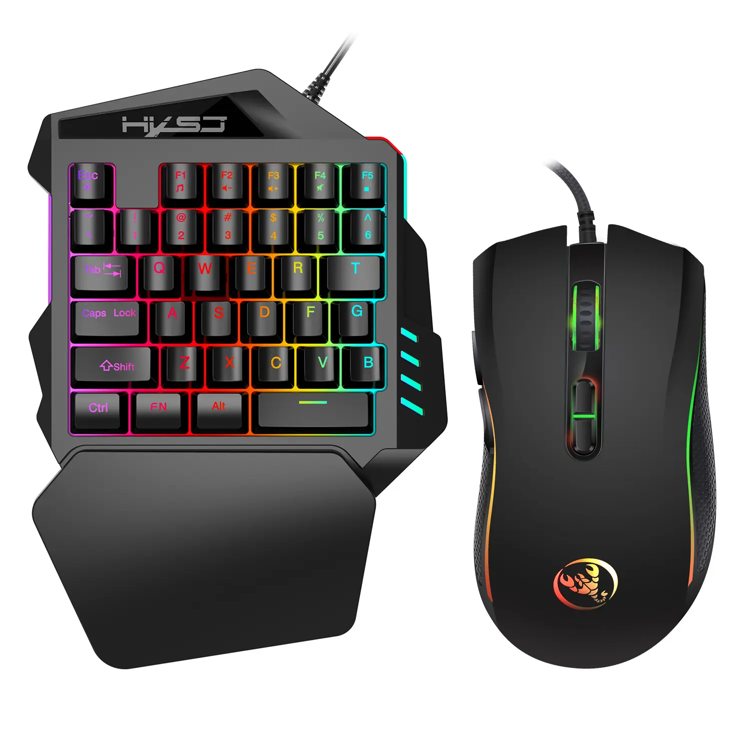 Gaming Single Hand Keyboard and Mouse Combo Set, Gaming Keyboard Accessories, Gaming Pc Accessories, Wired RGB Keyboard, 35 Keys Two-Color Keycaps, Colorful Backlight, USB Plug-And-Play, Optical Mouse