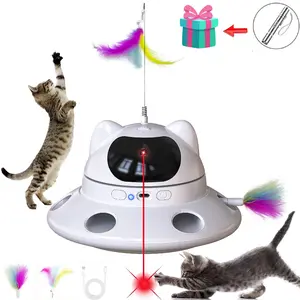 Cat Laser Toy,3-in-1Interactive Cat Toys Automatic Cat Toy with 360° Random Laser & Interactive Feather - 5 Laser PatternsUSB Rechargeable Motion Activated Moving - Fun Toys for Indoor Cats & Kittens