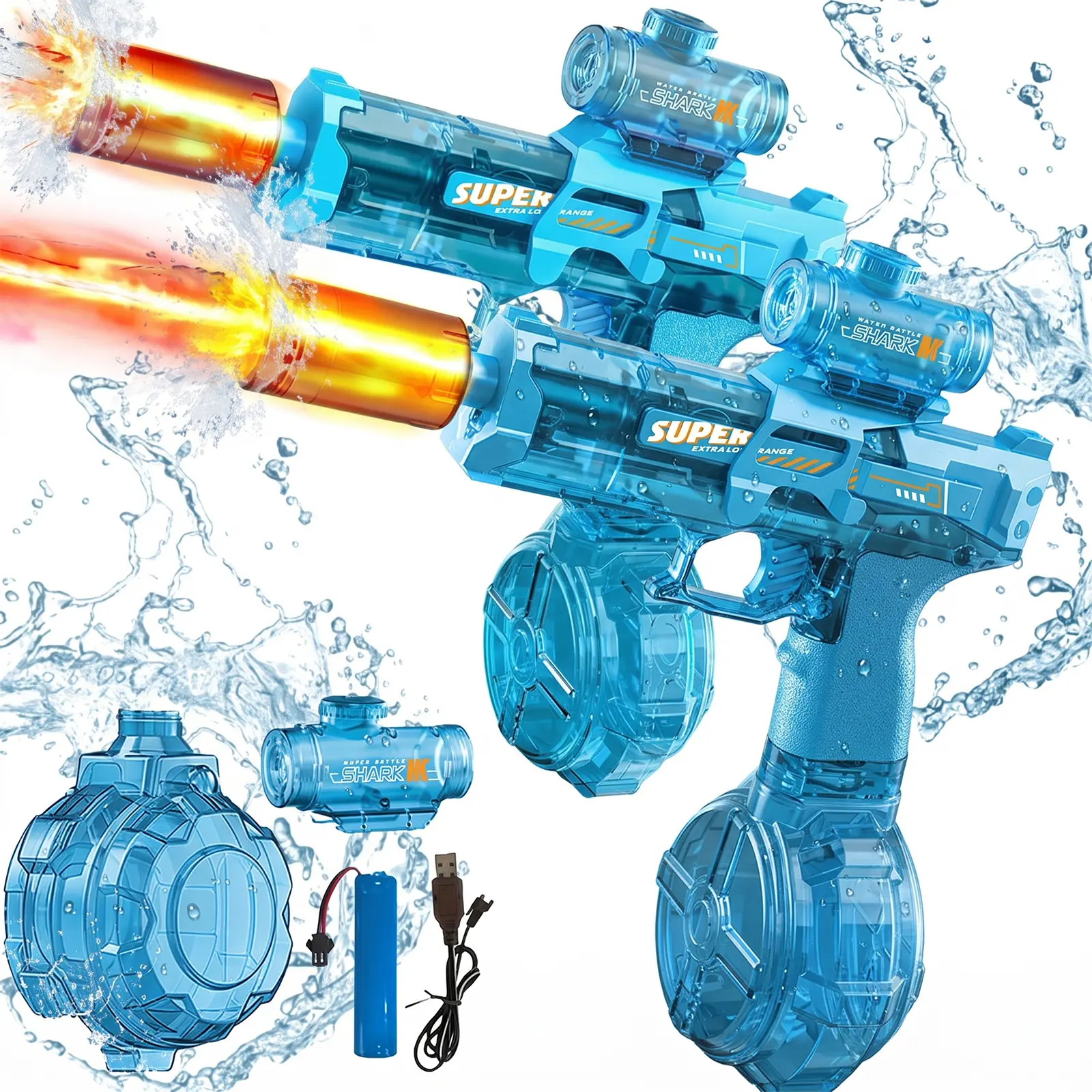 Automatic Electric Fire Water Blaster with Plastic Body, Glowing Muzzle, 320cc High Capacity, 32 FT Range, Included Cells - Unisex Battle Toy for Adults/Kids, Summer Outdoor Party Plaything