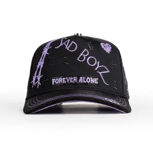 SAD BOSS purple Baseball Cap with Gold Embroidery Be Real Without Screwing Anyone Design for Statement Making Black Material Sleek Stylish Look