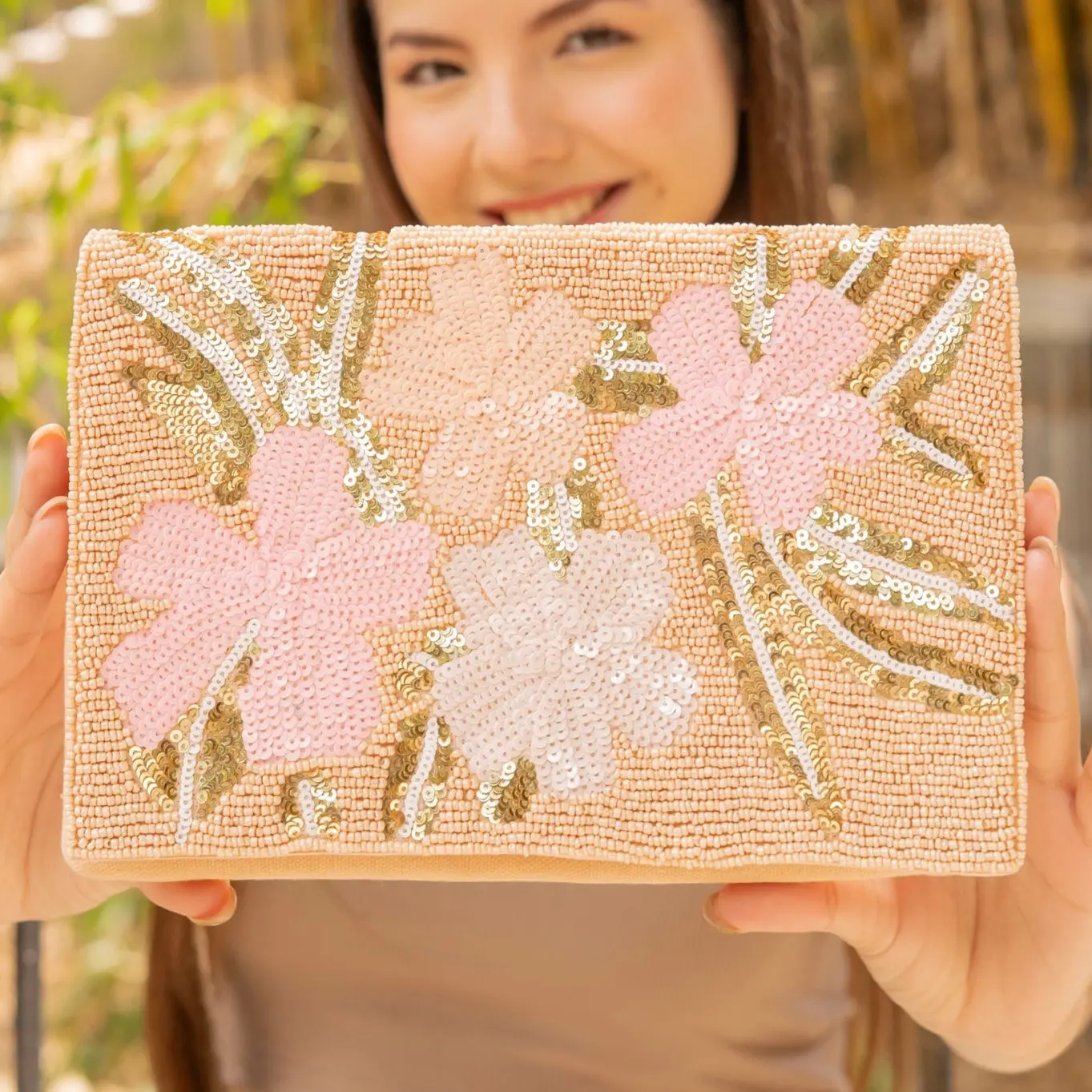 Twine and Love Women's Delilah Beaded Clutch Purse - Blush Pink, Elegant Purse for Formal Occasions