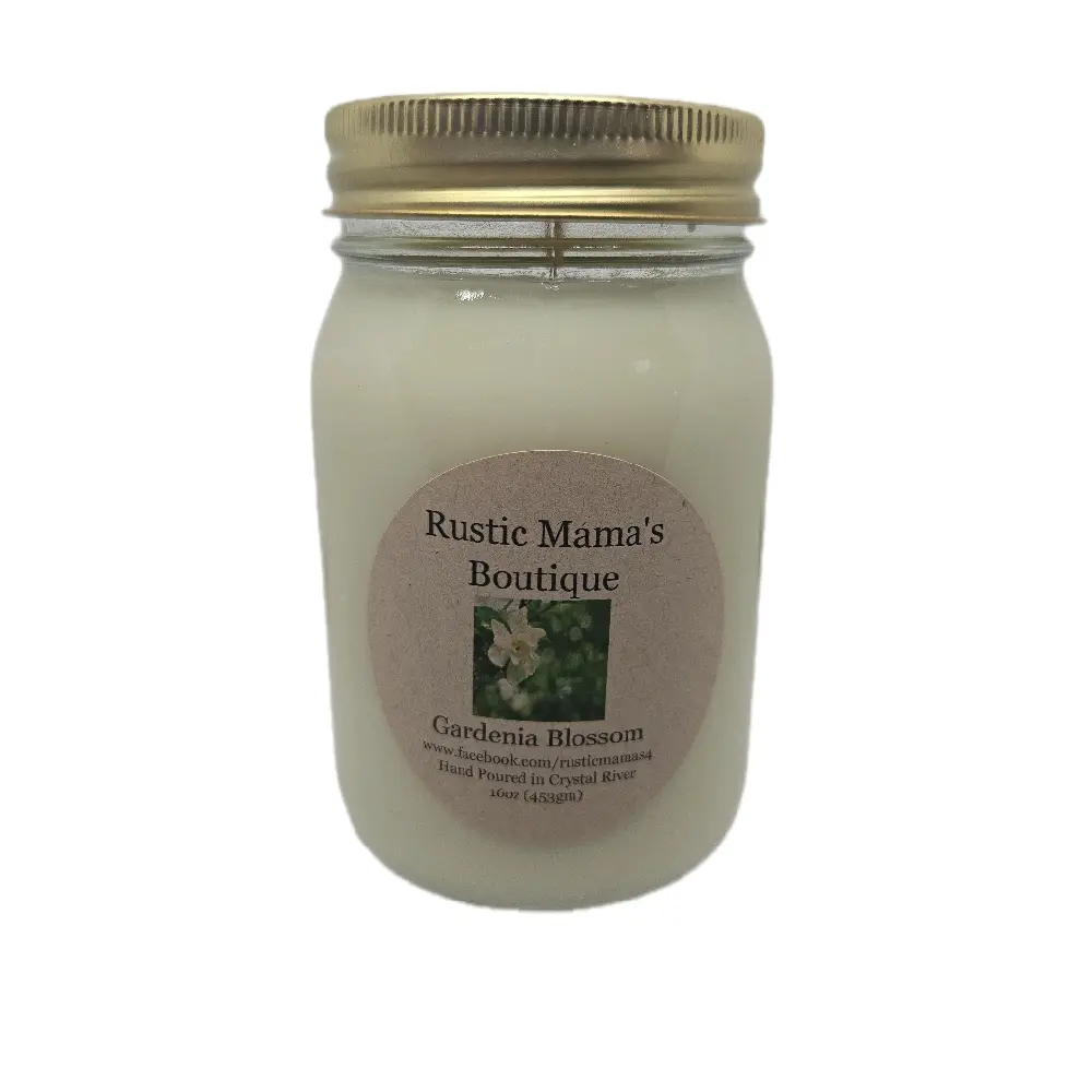 Rustic Mama's Boutique 16oz Single Gardenia Blossom Aroma Scented 100% Soy Wax Jar Candle - Boxed, Cozy, Gluten-Free, Cruelty-Free, 125h Clean Burn Long-Lasting Home Decor Candle