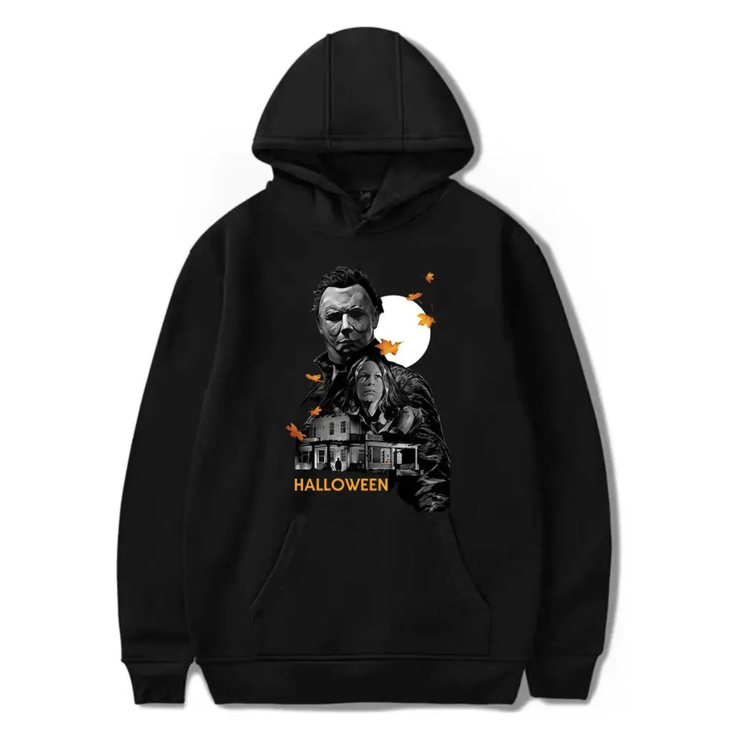 Graphic Pullover Hoodie Sweatshirt in Soft Fleece Fabric with 3D Horror Movie Print Halloween Party Holiday Gift Idea Plain Athletic Unique Tops Best Friend Husband Bf Novelty Print Casual Ootd Wife