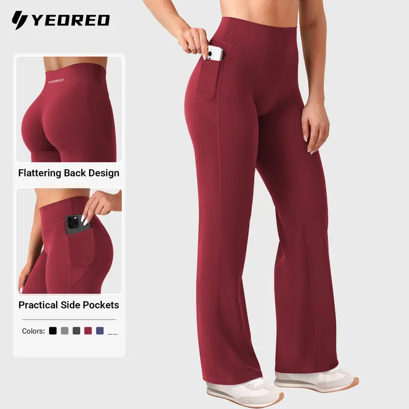 YEOREO Women's High Waist Wide Leg Leggings - No Front Seam, Silky Soft, V Back Seams, Pockets, 29"/31.5" Inseam, Flexible Women's Sports Leggings, Fitness Training Pant, Gym Exercise Activewear, Womens Fitness Summer Sportswear,outdoorfun