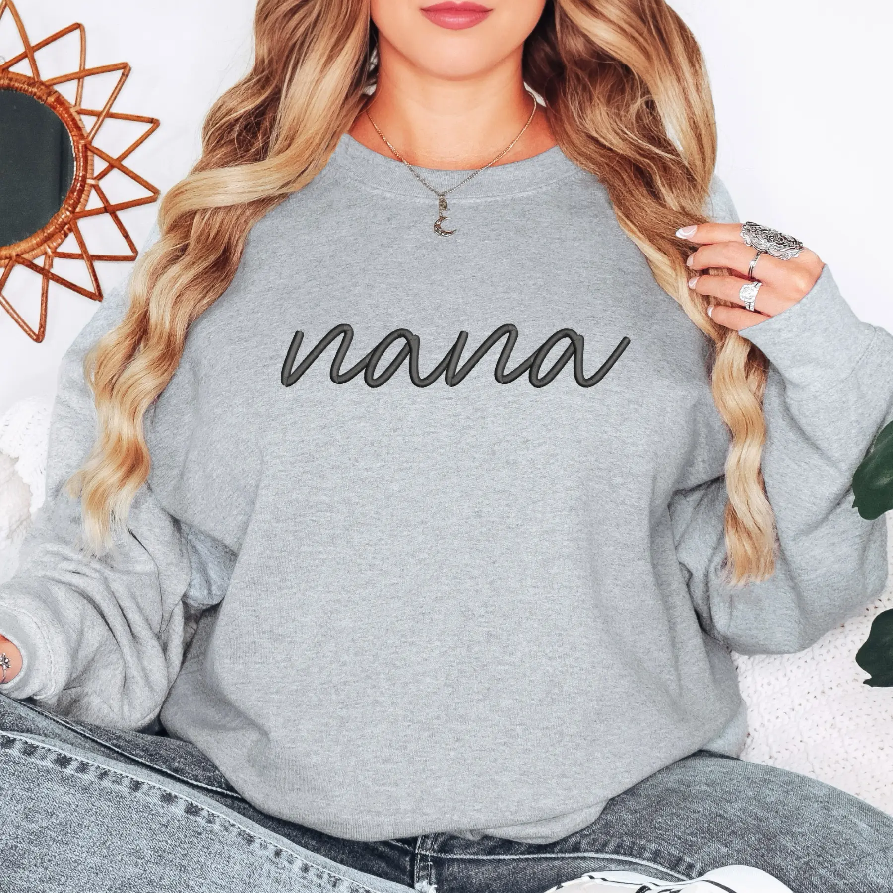 Nana Embroidered Sweater | Unisex Crewneck Sweatshirt | Add Your Custom Name | Gifts for Mamaw | Gma Life | Personalized Gift for Nana