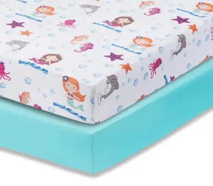 Everyday Kids 2 Pack Fitted Crib Sheet, 100% Soft Breathable Microfiber its Standard Size Crib Mattress 28in x 52in-Mermaid/Aqua