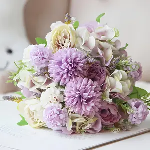 Artificial peony and hydrangea bouquet - bridal hand bouquet, suitable for wedding scene decoration, home decor, and living room dining table centerpiece decoration, Valentine's Day hand bouquet