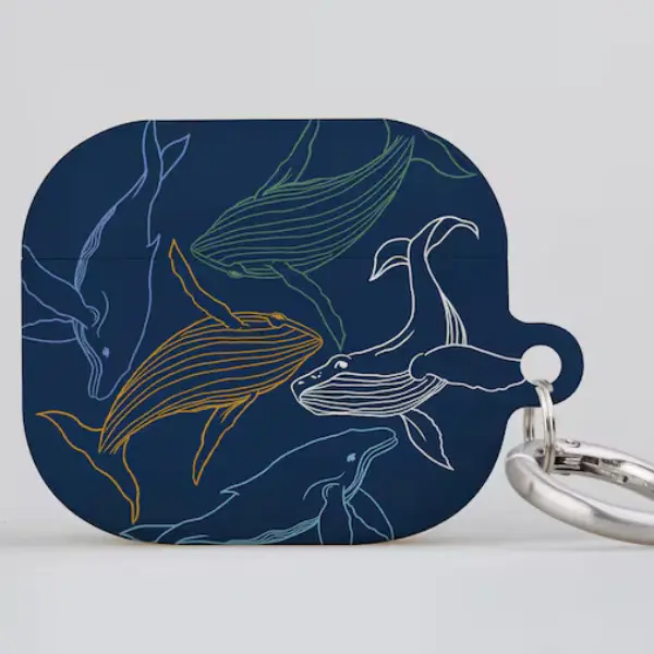 Navy Blue Humpback Whale AirPod Pro Keychain Case - Ocean Sea Animal Plant - AirPods Generation 1 2 3 Pro | Navy Blue Waterproof Plastic Accessory